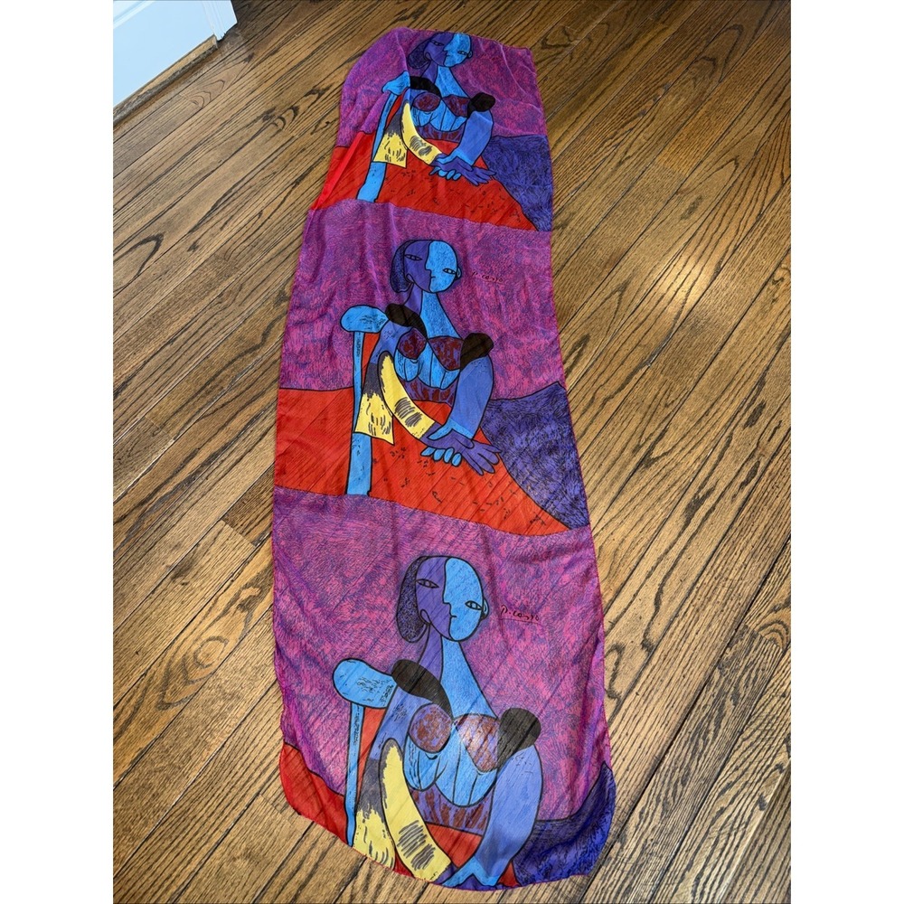 Vintage‎ Picasso Scarf 62"x18" Purple Pink Red Vibrant